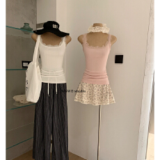 批发蕾丝花边吊带背心女纯欲<b class='q'>修身</b>百搭无袖短上衣