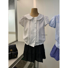 批发娃娃领短袖衬衫设计感小众复古百搭显瘦上衣
