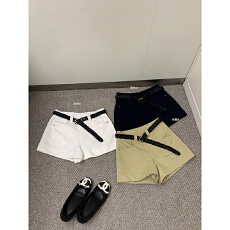 批发韩版高腰收腰显瘦短裤女宽松休闲<b class='q'>百搭</b>裤子(配腰带）