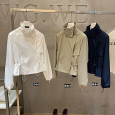 韩系收腰系带抽绳防晒短款风衣女防风外套