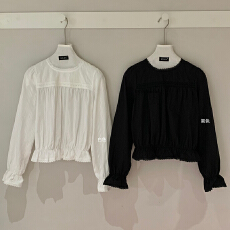 批发法式气质丝花边圆领<b class='q'>衬衫</b>米白<b class='q'>衬衣</b><b class='q'>灯笼袖</b>收腰显瘦小衫