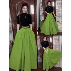 批发绿色百褶裙半身裙女2025新款爆款大裙摆收腰梨型身材遮胯漂亮裙子