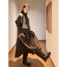 批发韩式深<b class='q'>冬</b>复古千金超好看小香风长袖针织上衣宽松高腰半身裙两件套