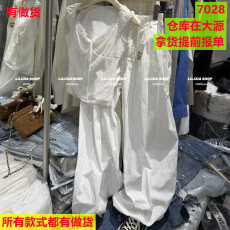 批发春季新款韩版时尚百搭显瘦高级感气质<b class='q'>蕾丝</b>短袖上衣+休闲裤套装