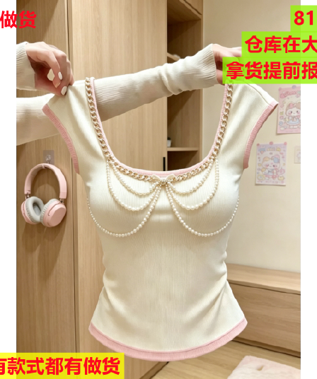 무거운 작업 디자인 센스 반팔 티셔츠 여성 새로운 프랑스식 패션 품격 연령 감소 다용도 광장 칼라 몸매 가꾸기 배색 맨위