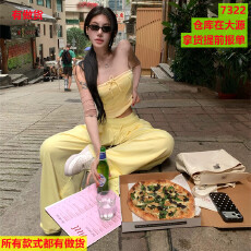 松弛感穿搭套装女2026夏季新款休闲辣妹抹胸上衣显瘦阔腿裤潮