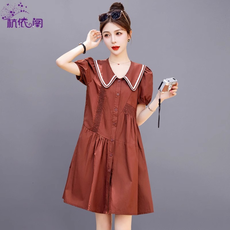 여성 드레스 여름 2026 새로운 작은 키 루즈핏 표지 배 슬림해 보이는 연령 감소 패션 캐주얼 베이비 칼라 치마