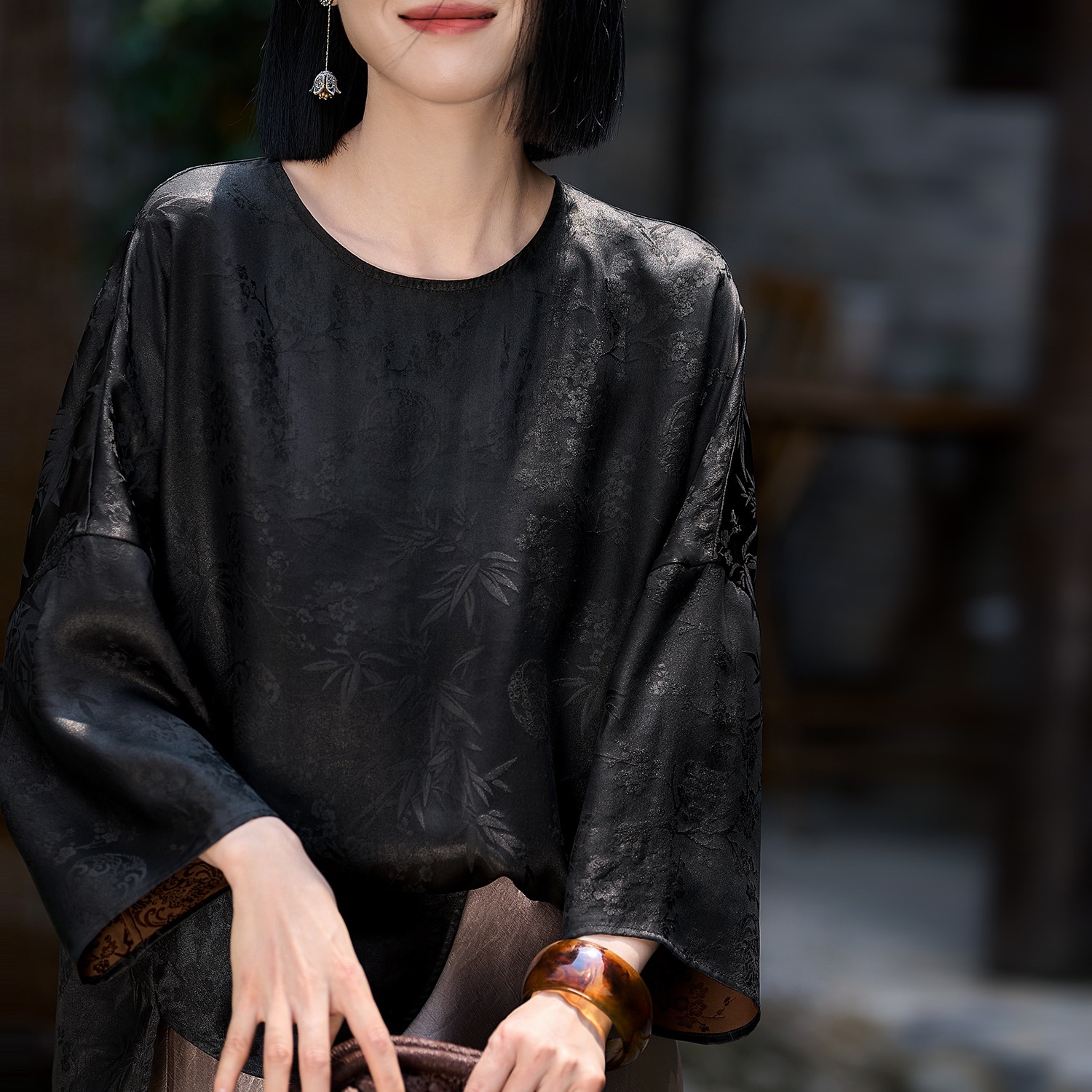 구수 오래된 꿈 비 레거시 샹윈사 국풍 메이 대나무 자카드 루즈핏 실크 맨위 여성 여름 새로운 2026