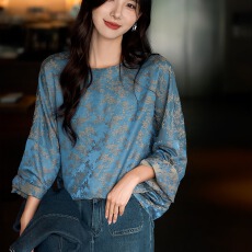 批发2026秋季一生浮梦流光小衫国风丝棉提花缎老钱宽松上衣女