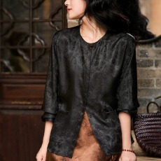 批发非遗莨绸岁月留痕25mm桑波段提花香云纱手工盘扣新中式外套2026春