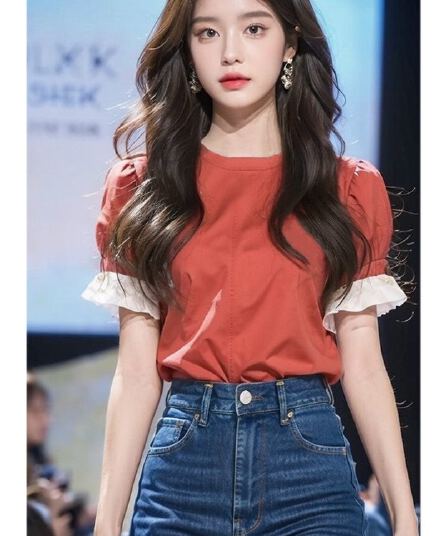 올해 인기 ~ 중 아름다운 주황색 프릴 반팔 셔츠 2026 여름 새로운 고유 한 Chic 작은 맨위