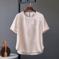 批发新中式国风真丝衬衫女短袖2026新款夏装杭州复古提花缎桑蚕丝上衣