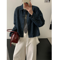 批发春<b class='q'>夏</b>秋季新款韩版复古polo领短款牛仔外套女宽松休闲夹克开衫上衣