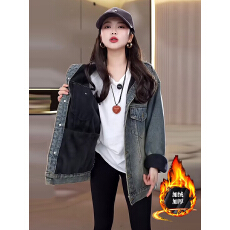 批发男女同款情侣加绒加厚<b class='q'>牛仔</b><b class='q'>外套</b>女冬季美式复古慵懒风工装夹克上衣