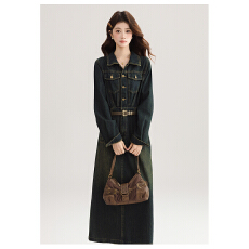 批发复古长袖牛仔连衣裙春装女2025新款轻奢高级感开春气质穿搭A字裙