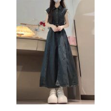 批发复古polo<b class='q'>牛仔裙</b>女夏2025新款漂亮冷淡系蕾丝拼接气质收腰连衣裙子