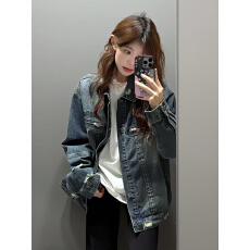 批发水洗做旧<b class='q'>牛仔外</b>套女春秋2025新款美式潮牌高街男女款破洞牛仔夹克