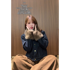 批发复古原色牛仔羊羔毛外套女<b class='q'>秋</b>冬季2025新款小个子短款毛毛棉服棉衣