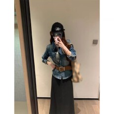 批发港风复古正肩修身收腰牛仔外套女早春2026新款设计感长袖衬衫上衣