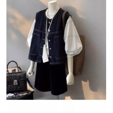 批发广州十三行高货爆款~小个子短款开衫<b class='q'>牛仔</b>马甲外套女春季叠穿外搭