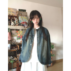 批发超好看的日系复古做旧<b class='q'>牛仔</b>外套女春秋宽松休闲小众设计感夹克上衣