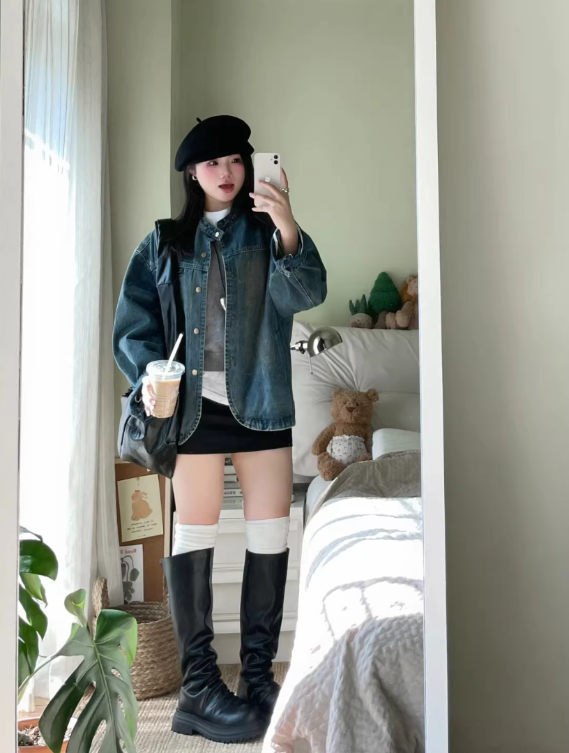 슈퍼 화재 연령 감소 쇼트 스타일 워싱 데님 여성 코트 봄 2026 새로운 아메리칸 무거운 레트로 다용도 자켓