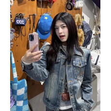 批发早春深蓝色短款<b class='q'>牛仔</b>外套女春季新款小个子美式复古翻领<b class='q'>夹克</b>上衣潮