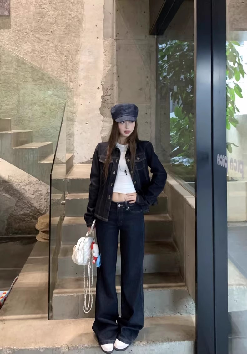 검정색 데님 여성 코트 봄 가을 2026 새로운 몸매 가꾸기 슬림해 보이는 허리 수축 자이언트 잘 생긴 ~ 중 데님 셔츠 여자