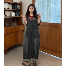 批发大码<b class='q'>女</b>装2026夏新款胖mm韩版彩虹条纹T恤+俏皮休闲<b class='q'>牛仔</b><b class='q'>背带裤</b>套装