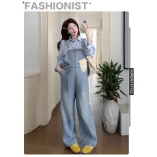 批发孕妇春装套装时尚洋气时髦休闲宽松<b class='q'>大码</b>刺绣牛仔<b class='q'>背带裤</b>春秋两件套