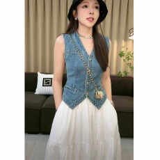 批发<b class='q'>牛仔</b>马甲女夏设计感美式复古外穿百搭一字肩v领无袖坎肩<b class='q'>背心</b>上衣