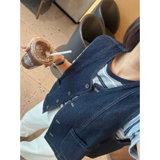 批发<b class='q'>牛仔</b>马甲女款时髦洋气夏季薄款小个子设计感无袖坎肩<b class='q'>背心</b>马夹上衣