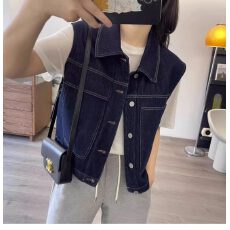批发时髦洋气2025春夏新款复古深蓝色工装<b class='q'>牛仔</b>马甲坎肩<b class='q'>背心</b>外搭<b class='q'>背心</b>女