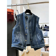 批发<b class='q'>牛仔</b>马甲女士时尚洋气减龄时髦夏季外穿复古无袖圆领马夹<b class='q'>背心</b>上衣