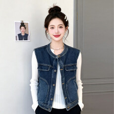 批发开春休闲牛仔马甲外套女2026新款小个子时尚无袖短款叠穿夹克上衣