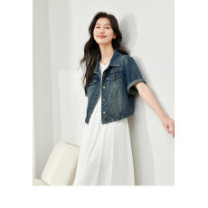 批发【150元】蓝色短款复古牛仔外套女2026年夏季小个子通勤别致上衣