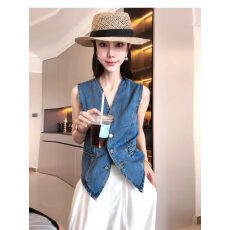 批发无袖上衣女2025新款夏季薄款外搭高级感洋气时髦牛仔马甲背心上衣