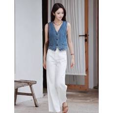 批发无袖马甲女夏薄款设计感小众显瘦百搭短款v领牛仔马夹背心上衣ins