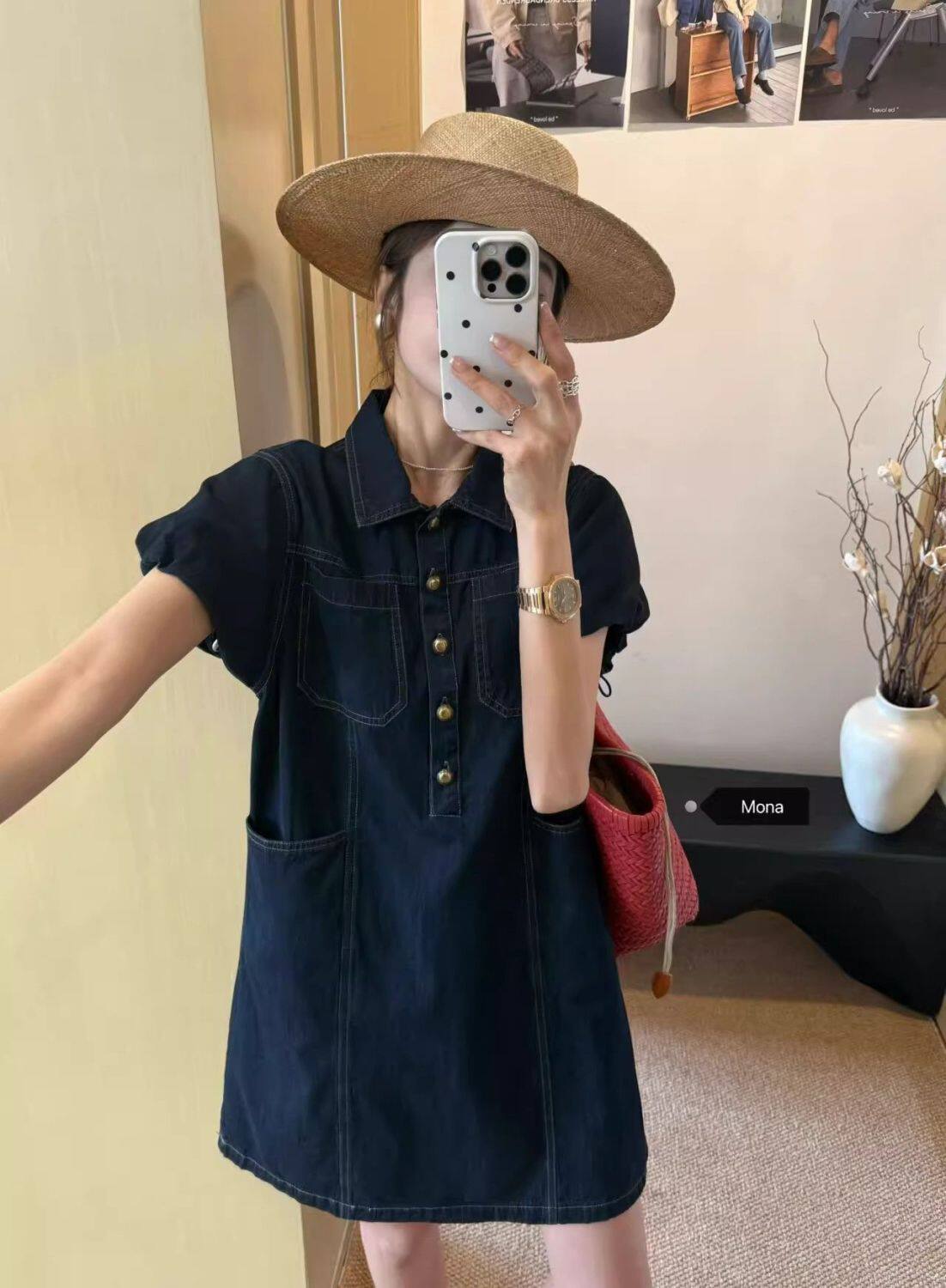 패션 품격 홍콩 느낌 데님 여성 드레스 2025 여름 새로운 통통한 여동생 루즈핏 슬림해 보이는 연령 감소 데님 스커트