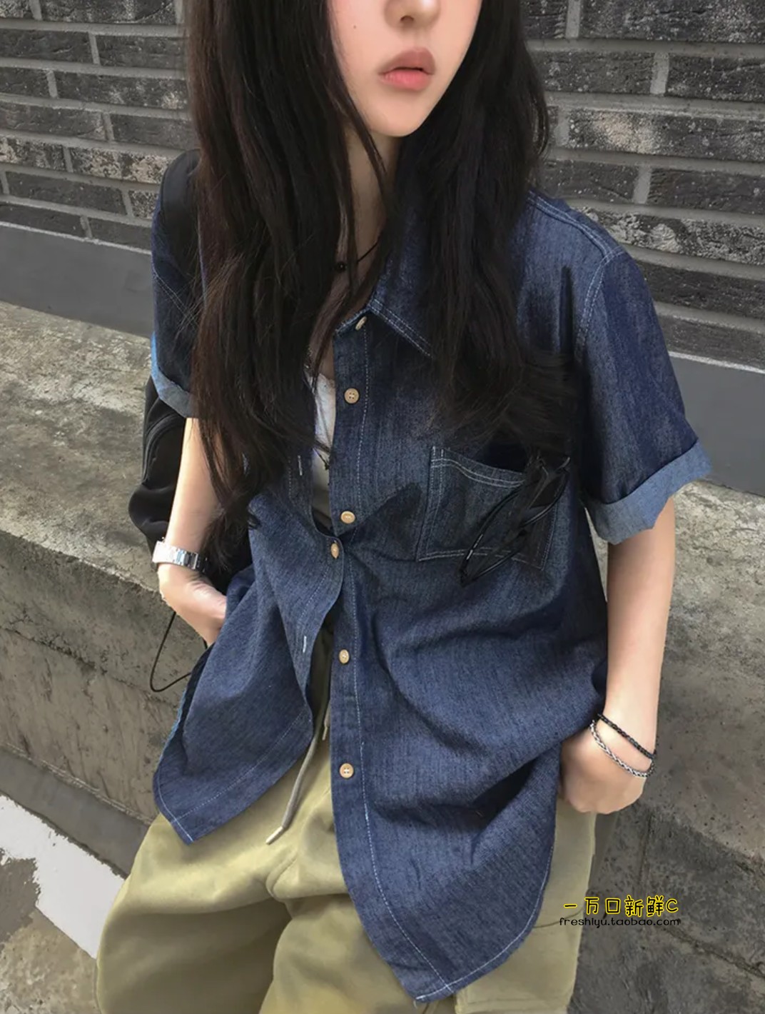 여름 노트 레트로 데님 주머니 반팔 셔츠 아메리칸 캐주얼 루즈핏 슬림해 보이는 다용도 쇼트 스타일 맨위