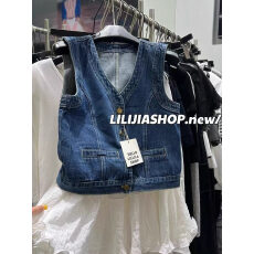 批发韩国2东大门夏季复古水洗<b class='q'>牛仔</b><b class='q'>马甲</b><b class='q'>背心</b>女v领无袖坎肩开衫短款<b class='q'>马夹</b>