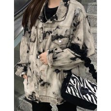 批发美式扎染牛仔外套女2025新款春秋设计感小众港风复古做旧夹克上衣