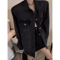 批发十三行早春新款<b class='q'>通勤</b>时尚小众设计刺绣翻领磨破牛仔外套宽松中长款