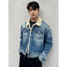 批发dert美式羊羔毛翻领牛仔外套男短款<b class='q'>冬</b>季棉服做旧加厚保暖棉衣夹克