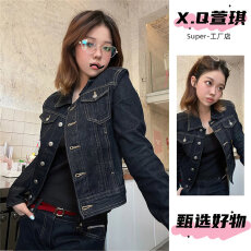 批发短款蓝色牛仔外套女2026年新款春秋季美式复古休闲设计感<b class='q'>百搭</b>夹克