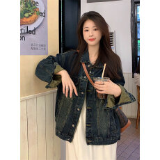 批发美式复古牛仔外套女春季大码胖mm宽松显瘦高级感炸街夹克开衫上衣