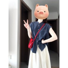 批发日系复古休闲<b class='q'>百搭</b>圆领牛仔衬衫女夏季宽松外搭坎肩小飞袖开衫衬衣