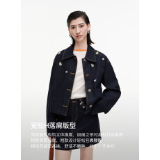 批发SELFWHO棉混纺原牛风梨花刺绣<b class='q'>牛仔</b>外套女2026冬新款复古翻领上衣