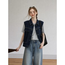 批发韩系小众宽松叠穿Polo领牛仔马甲女夏季时髦洋气外搭坎肩夹克开衫