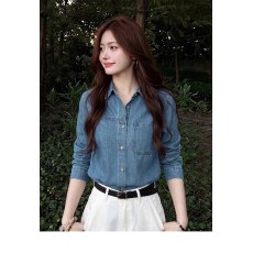 批发牛仔衬衫外套女2026春秋新款蓝色长袖衬衣宽松小个子宽松外穿上衣